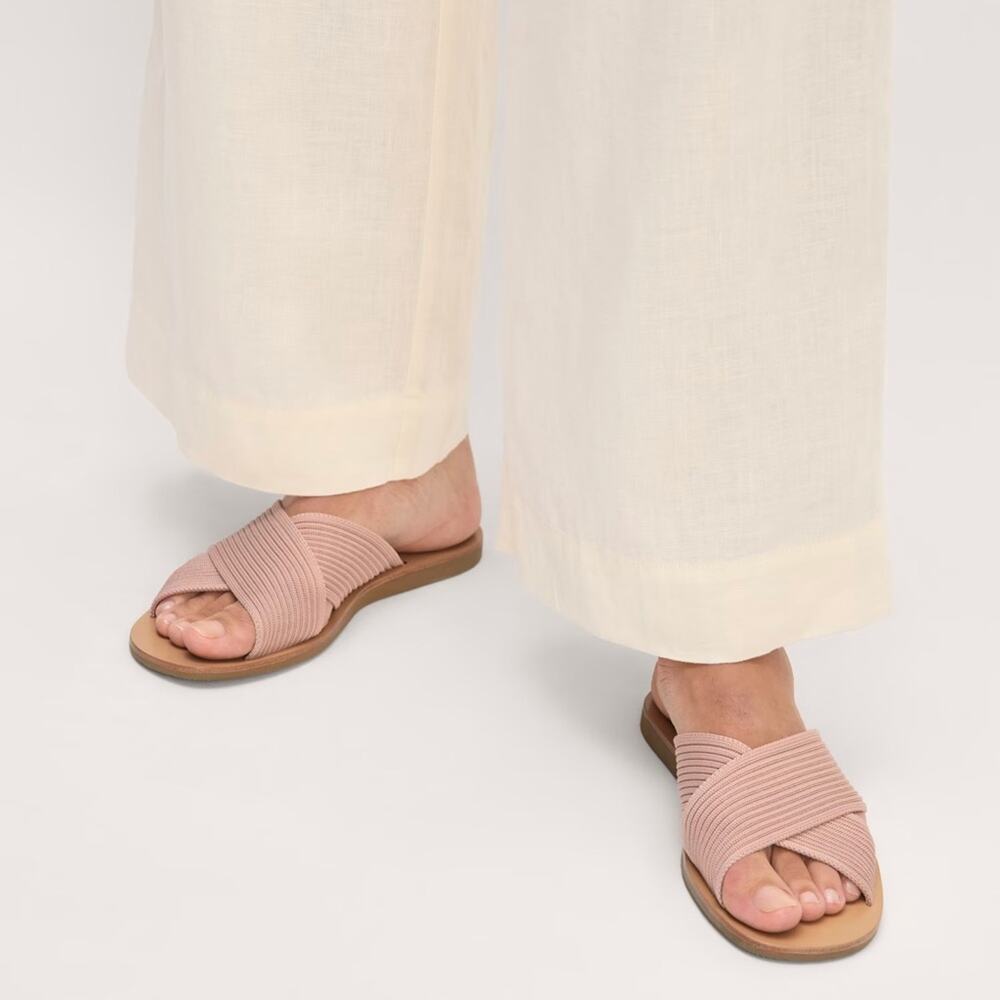 Everlane Day Crossover Sandal Pink Tan Knit Slide Sandals Size 7 - Picture 6 of 9